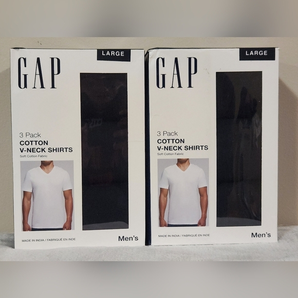 GAP Men's Black Cotton Short Sleeve Tees Classic V-Neck Two Packs Of 3 Shirts N - Picture 1 of 6